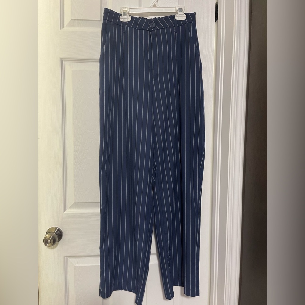 H&M Wide Leg Navy Pin Striped Dress Pants